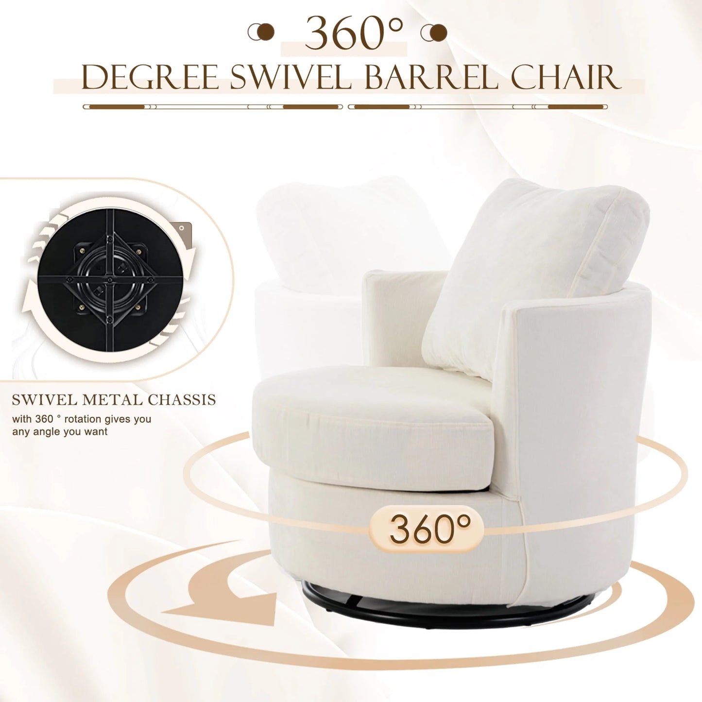 Muumblus Chenille Swivel Accent Chair, Barrel Chair Comfy Round Armchair Sofa Chair Sherpa Chair for Living Room & Nursery, Beige