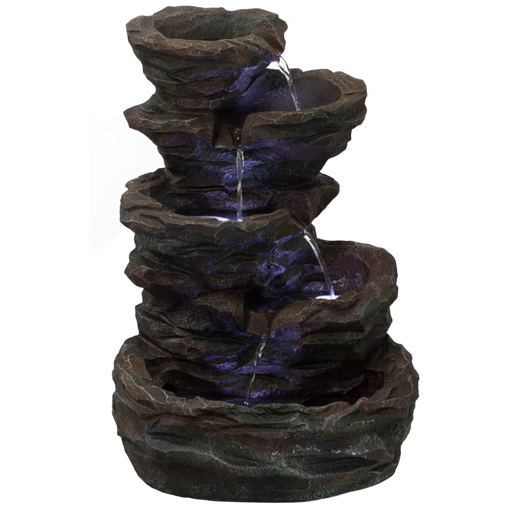 Gardenised Water Fountain with LED Light for Indoor and Outdoor Accent with Soothing Waterfall Sound Ideal for Home Office Patio Backyard Deck Porch Balcony and Tabletop Display, Modern Steps Flow