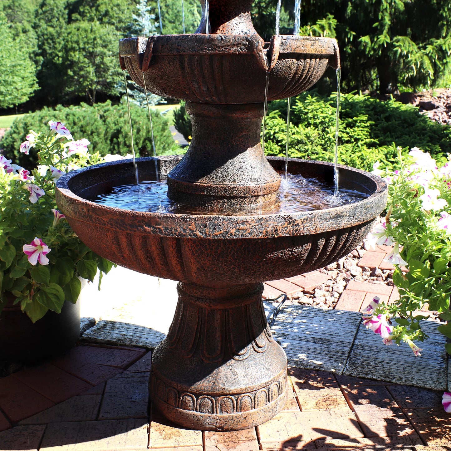 Sunnydaze Flower Blossom Traditional White Resin 3-Tier Outdoor Water Fountain