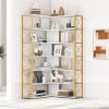 7-Tier Bookcase, L-Shaped Corner Bookcase, Tall Bookshelf with Metal Frame, Industrial Style Shelf with Open Storage, Bookshelf for Home Office Living Room and Bedroom, Gold+White