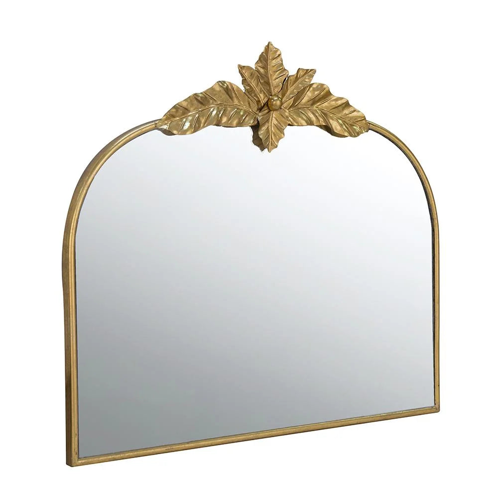 A& B Home Arched Gold Wall Mirror with Leaf Accent 39.6" x 2" x 35"
