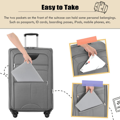 PAPROOS 3 PCS Luggage Set with Duffel Bag, Lightweight Carry on Softside Suitcases Set, 20in 24in 28in Expandable Suitcase with Spinner Wheel and TSA Lock, Softshell Luggage Travel Set, Gray