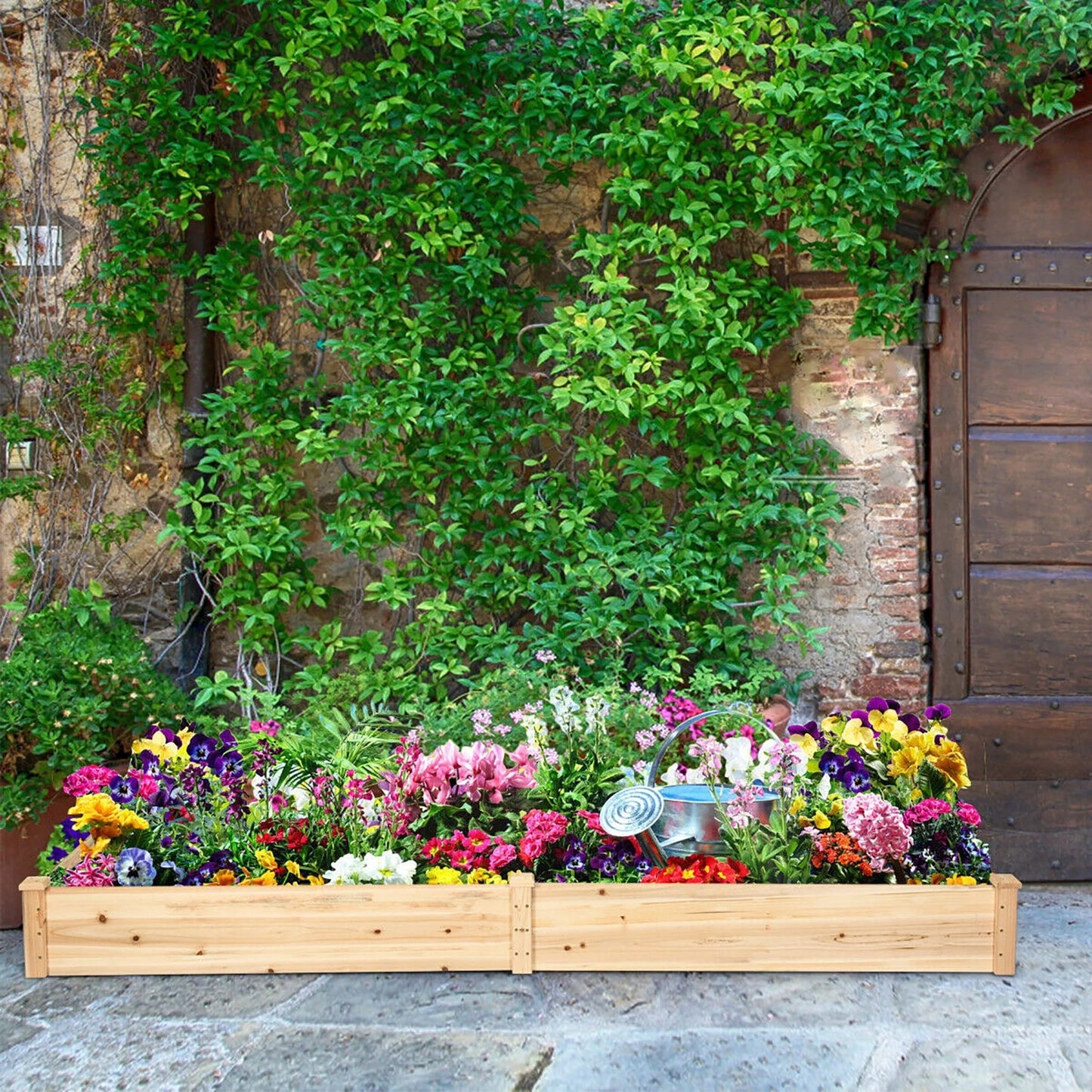 Costway Wooden Vegetable Raised Garden Bed Backyard Patio Grow Flowers Planter