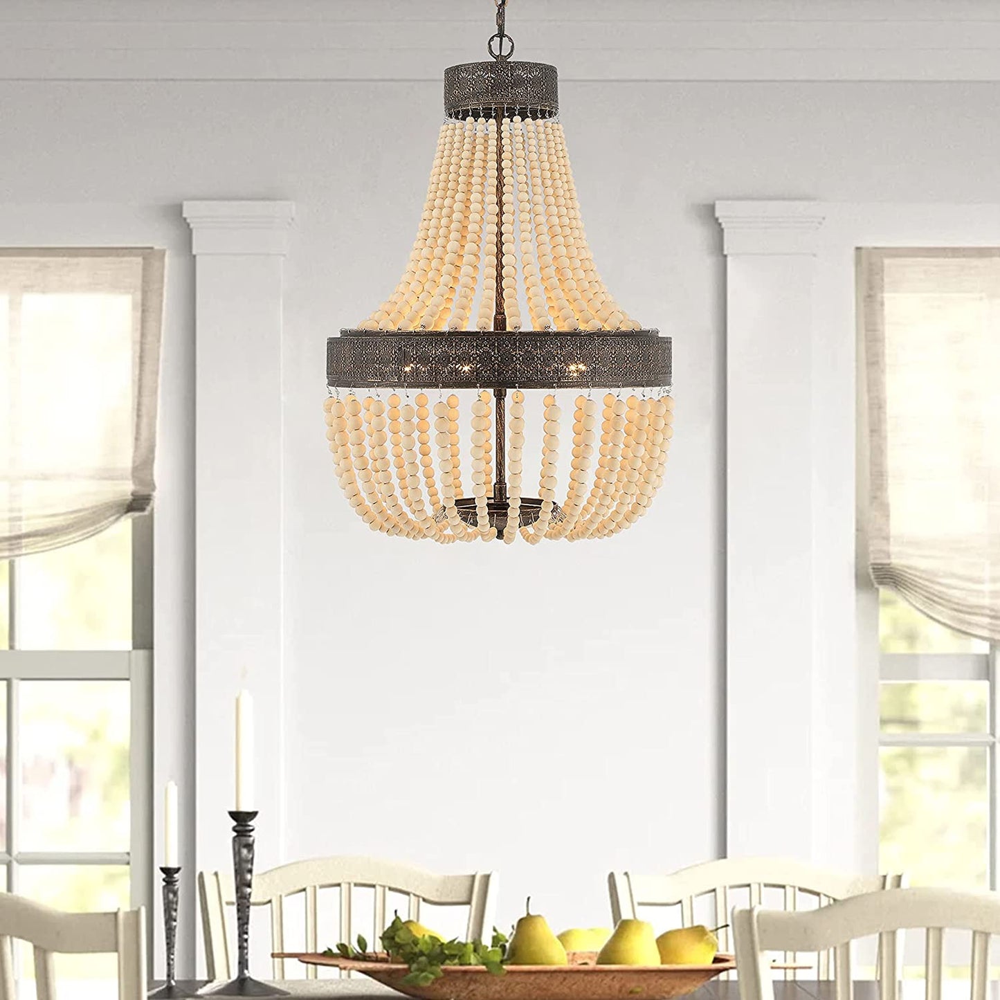 Vanity Art 5 Light Unique Empire Chandelier with Beaded Accents | Modern Hanging Lighting, Ceiling Lights Fixtures for Dining Room Living Room Bed Room Kitchen SYB5265DW-LT