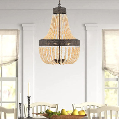 Vanity Art 5 Light Unique Empire Chandelier with Beaded Accents | Modern Hanging Lighting, Ceiling Lights Fixtures for Dining Room Living Room Bed Room Kitchen SYB5265DW-LT