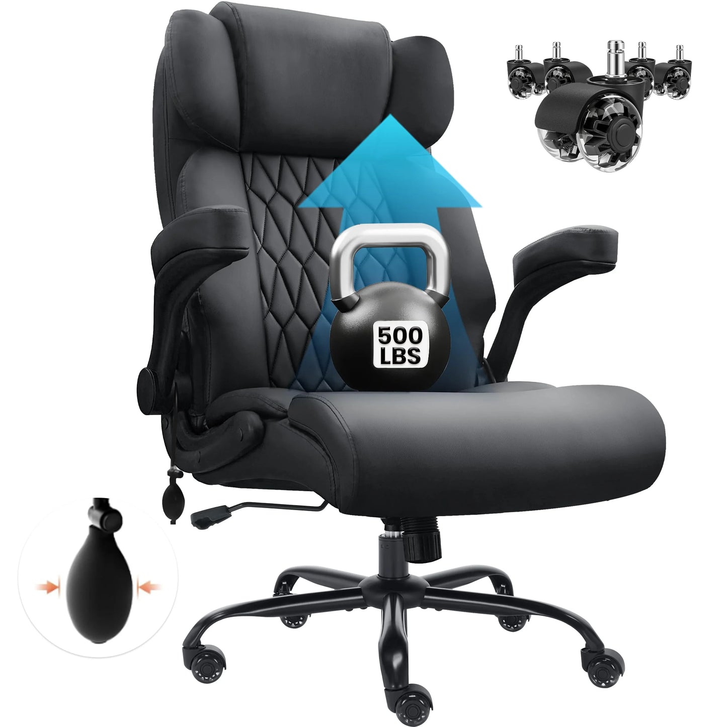 HomeZeer Executive Office Chair, Big and Tall Home Office Chairs 400lbs, High Back Executive Office Chair with Adjustable Flip up Arm, Wide Seat Leather Desk Computer Chairs, Black