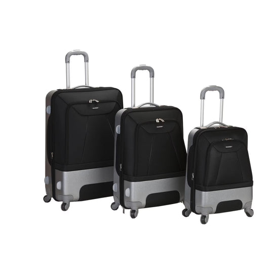 Rockland 20° Unisex 3-Piece Hybrid Softside & Hardside Spinner Luggage Set, Black