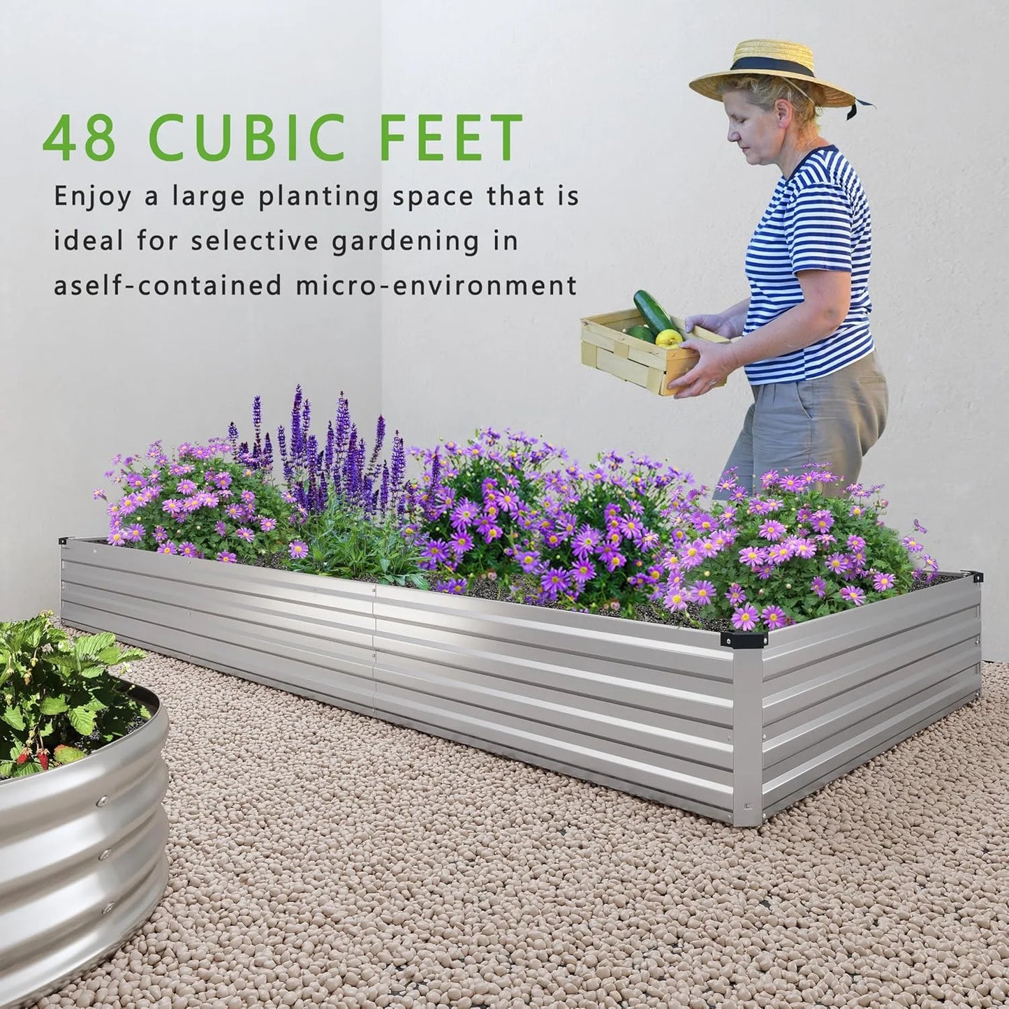 2PCS 12x4x1FT Galvanized Raised Garden Bed,Raised Graden Bed Kit-Square Metal Garden Bed,Large Planter Raised Bed Outdoor,Garden Box for Vegetables,Flower,Herb-Sliver(One Box of Two Pieces)