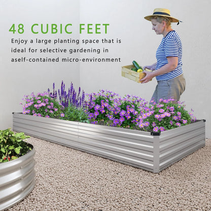 2PCS 12x4x1FT Galvanized Raised Garden Bed,Raised Graden Bed Kit-Square Metal Garden Bed,Large Planter Raised Bed Outdoor,Garden Box for Vegetables,Flower,Herb-Sliver(One Box of Two Pieces)