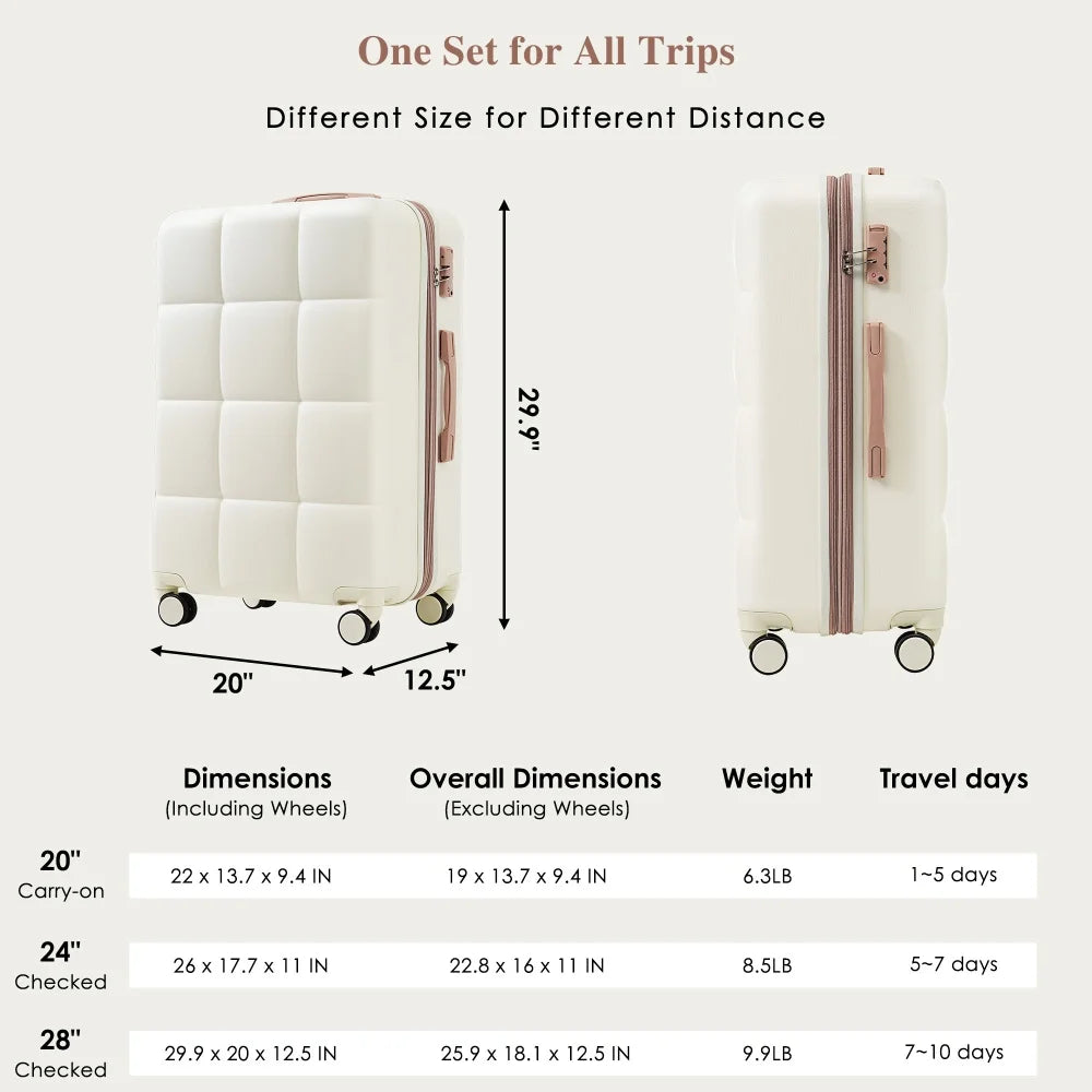 Luggage Sets 4 Piece, 20-inch with USB Port, Expandable ABS Durable Suitcase with Travel Bag