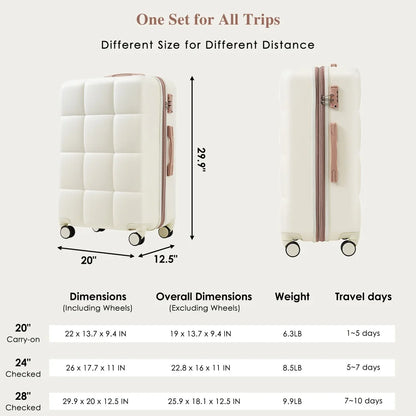 Luggage Sets 4 Piece, 20-inch with USB Port, Expandable ABS Durable Suitcase with Travel Bag