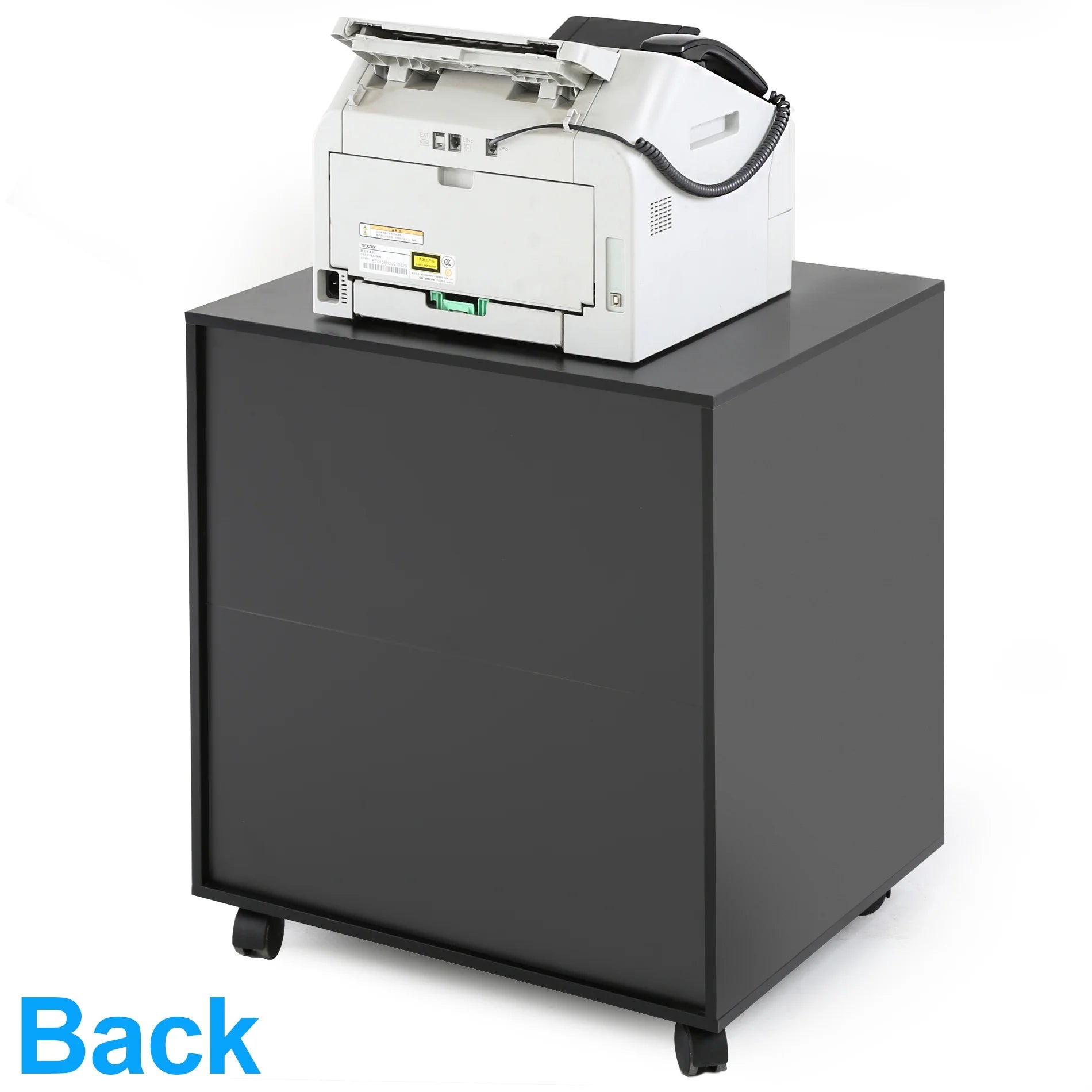 FITUEYES Printer Stand with Storage Adjustable Shelves, Wood Mobile Cart with Door, Rolling File Cabinet on Wheels for Home Office, Black