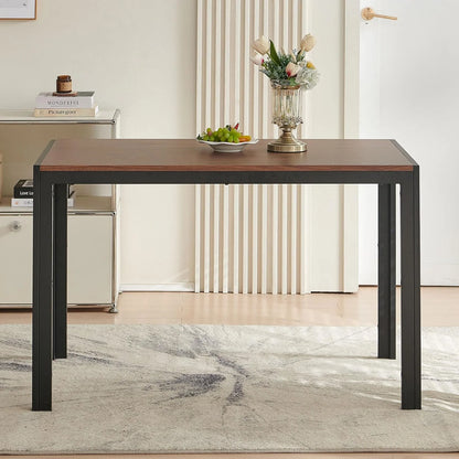 47" Dining Table, 4-Person Indoor Walnut Wood Grain Effect Table with Metal Legs, Rectangular Kitchen Table for Dining Room, Kitchen, Home Office, and Small Spaces