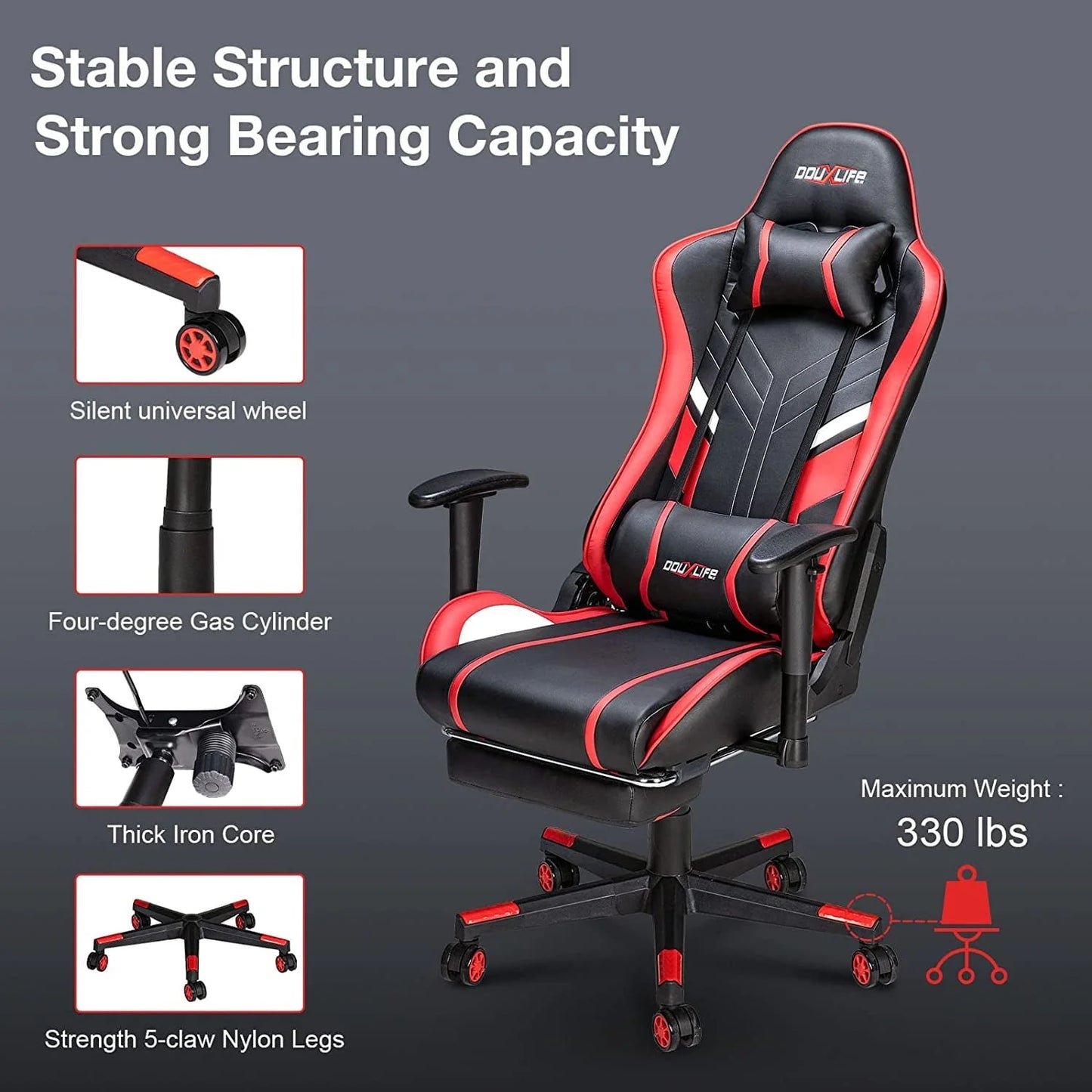 Douxlife Massage Gaming Chair with Footrest, 175° Reclining, Ergonomic Racing High Back Home Office Computer Chair, Video Game Chair for Adluts