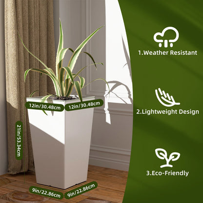 QCQHDU Large Planters for Outdoor Plants Flower Pots Set of 2,Tall Planters for Outdoor Plants,21 inch Outdoor Planters for Front Porch PlantersWhite