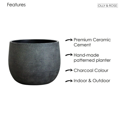 Barcelona Ceramic Plant Pot Large 10 inch - Black Flower Pots - Indoor & Outdoor Planters
