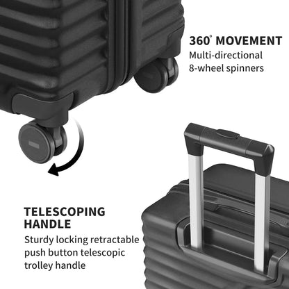 SUGIFT 3 Piece Luggage Sets, 20/24/28 inch Suitcase Sets with Spinner Wheels, Hardside Luggage Set, Dark Black