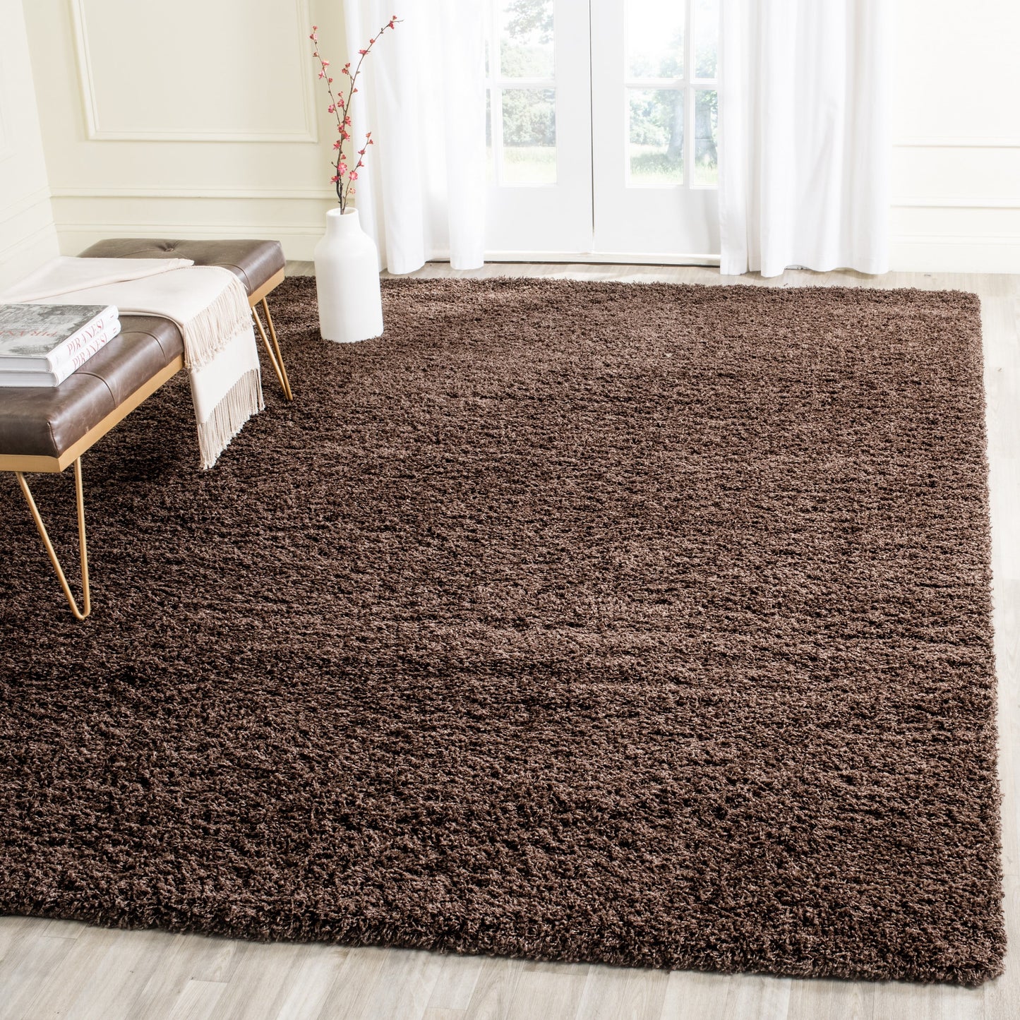 SAFAVIEH Laguna Neven Plush Solid Shag Area Rug, Brown, 8'6" x 12'