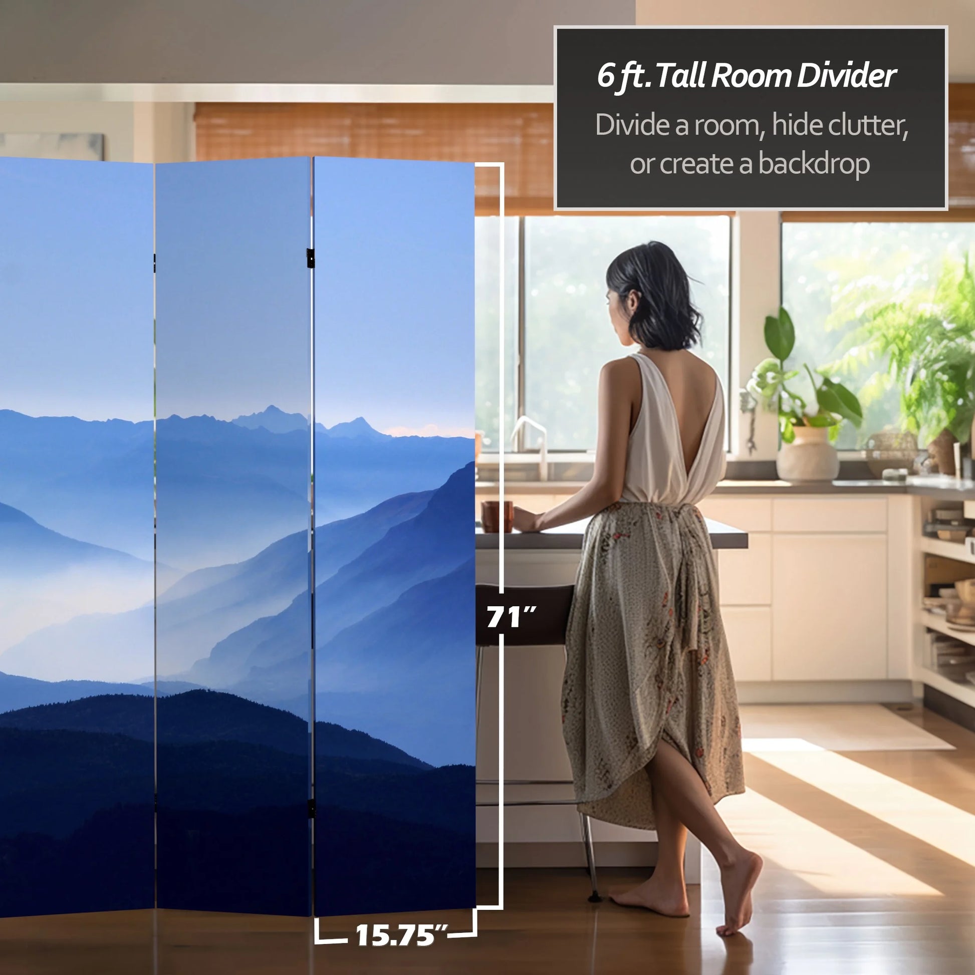 Oriental Furniture 6 ft. Tall Misty Mountain Canvas Room Divider - 3 Panel