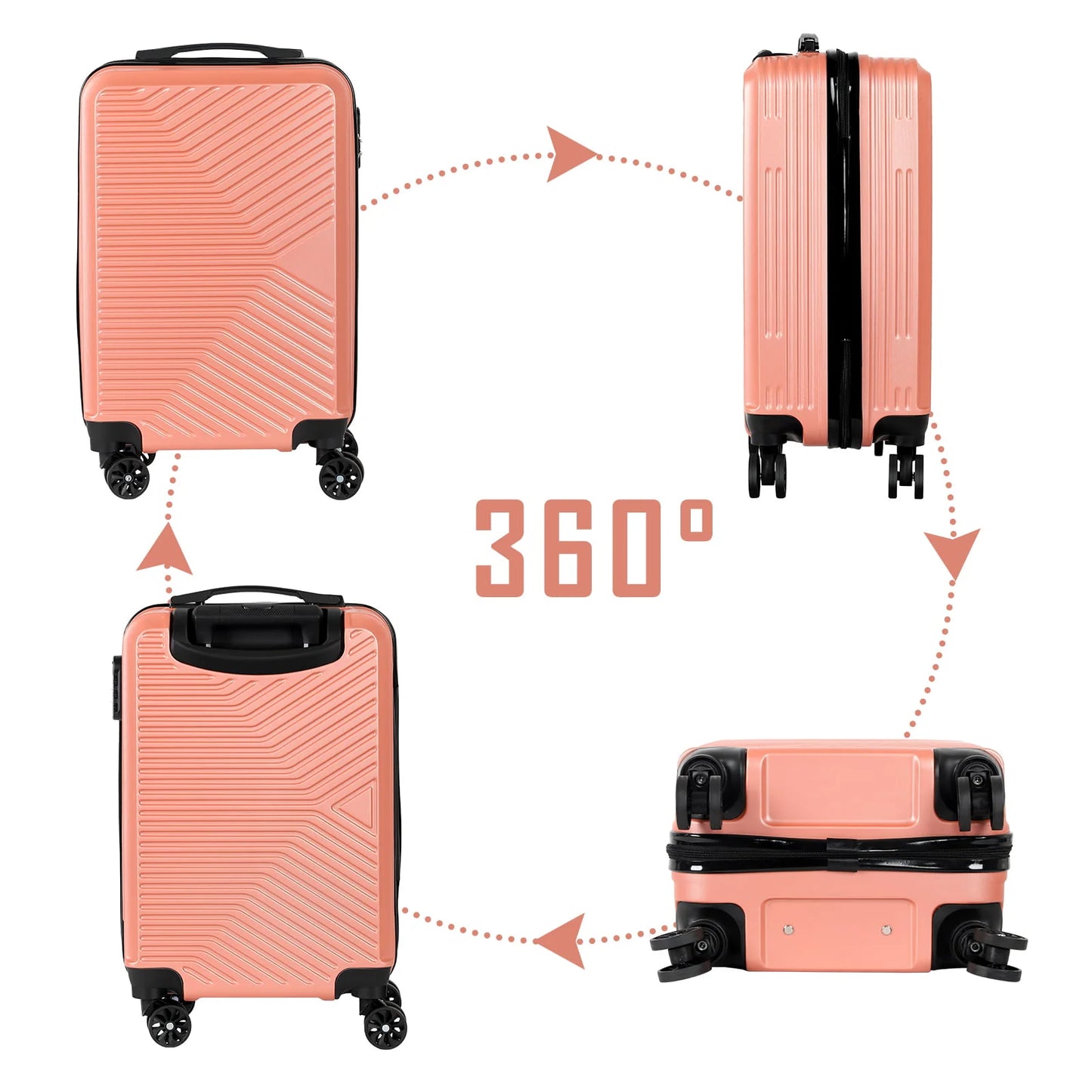 Carry On Luggage, 20" Hardside Suitcase ABS Spinner Luggage with Lock - Crossroad in Rosegold