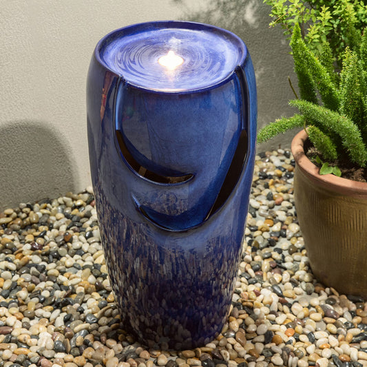 Glitzhome 29" Tall Ceramic Vase Water Fountain Red with Pump and LED Light for Yard Garden Patio