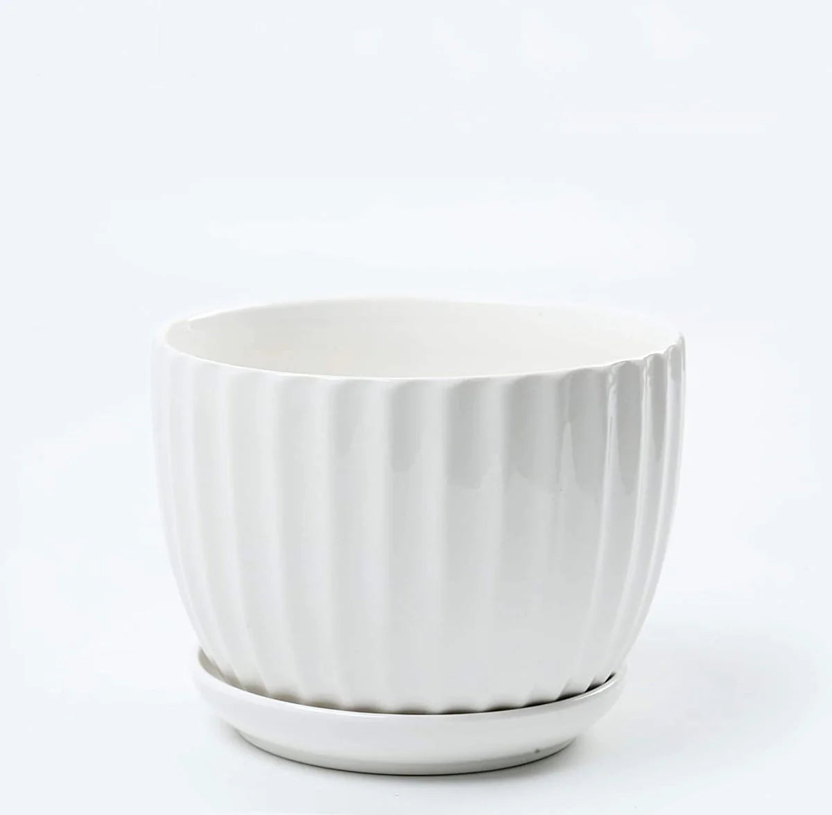 Ceramic Flower pots, White Garden Pots Succulent Cactus Planters with Drainage Saucers, Indoor & Outdoor, Set of 3, Gift for Woman Wife Mother