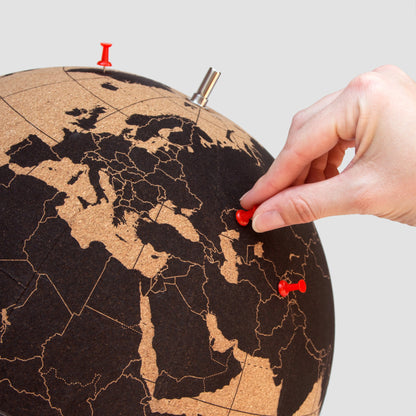 Suck UK | Large Black Cork Globe Map | With Push Pins | 10° ? 25cm