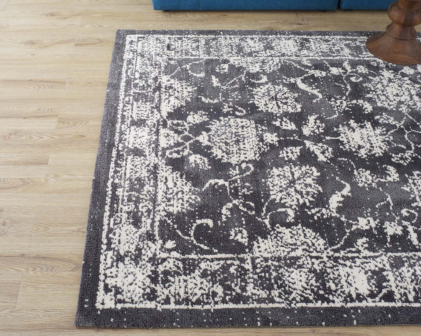 Modway Kazia Distressed Floral Lattice 8x10 Area Rug in Dark Gray and Ivory