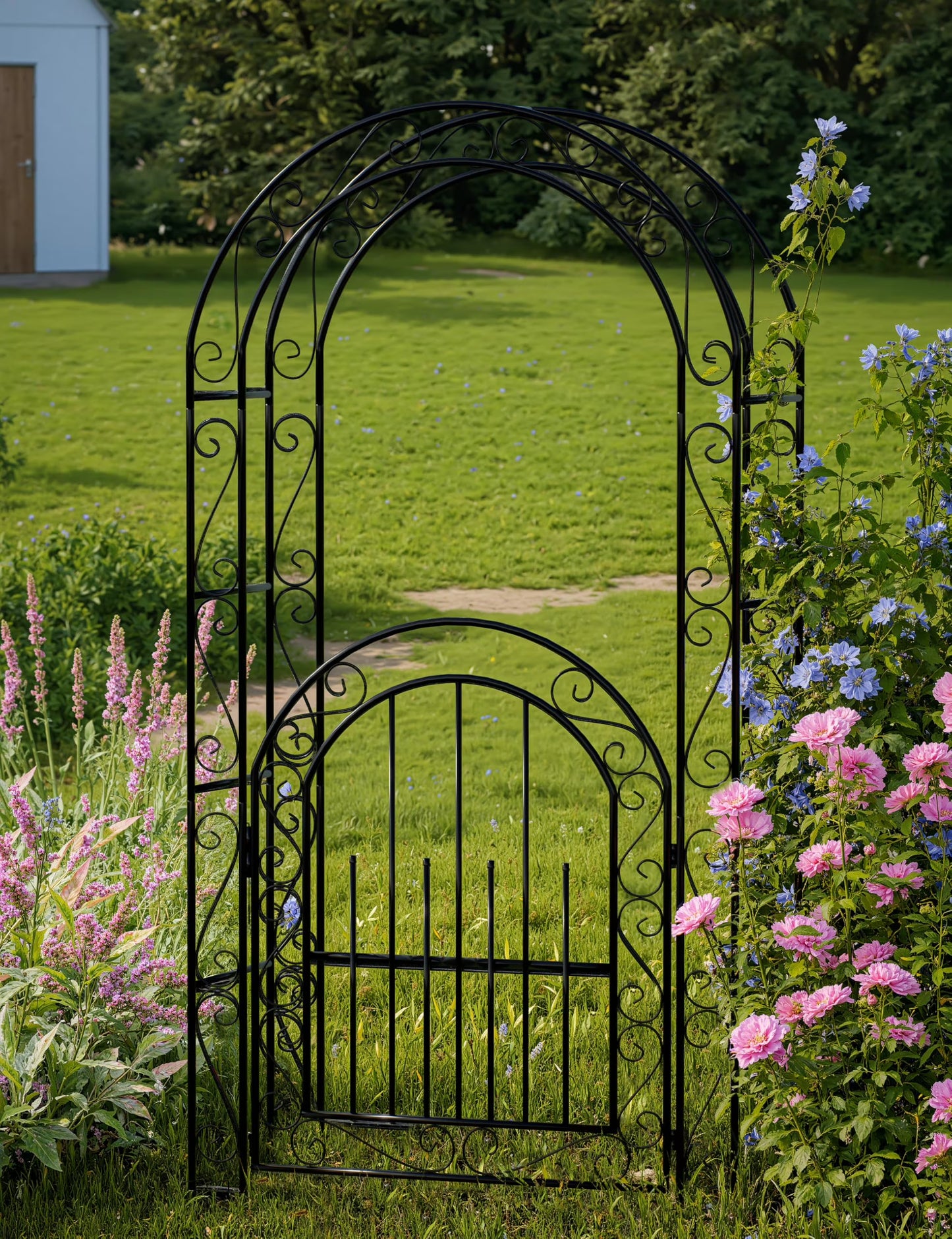 Luku 8FT Black Garden Arch, Heavy Duty Metal Garden Arbors with Trellis for Climbing Plants, Flowers & Vines, Rustproof Outdoor Arbor for Weddings, Parties,Decor, Easy to Assemble