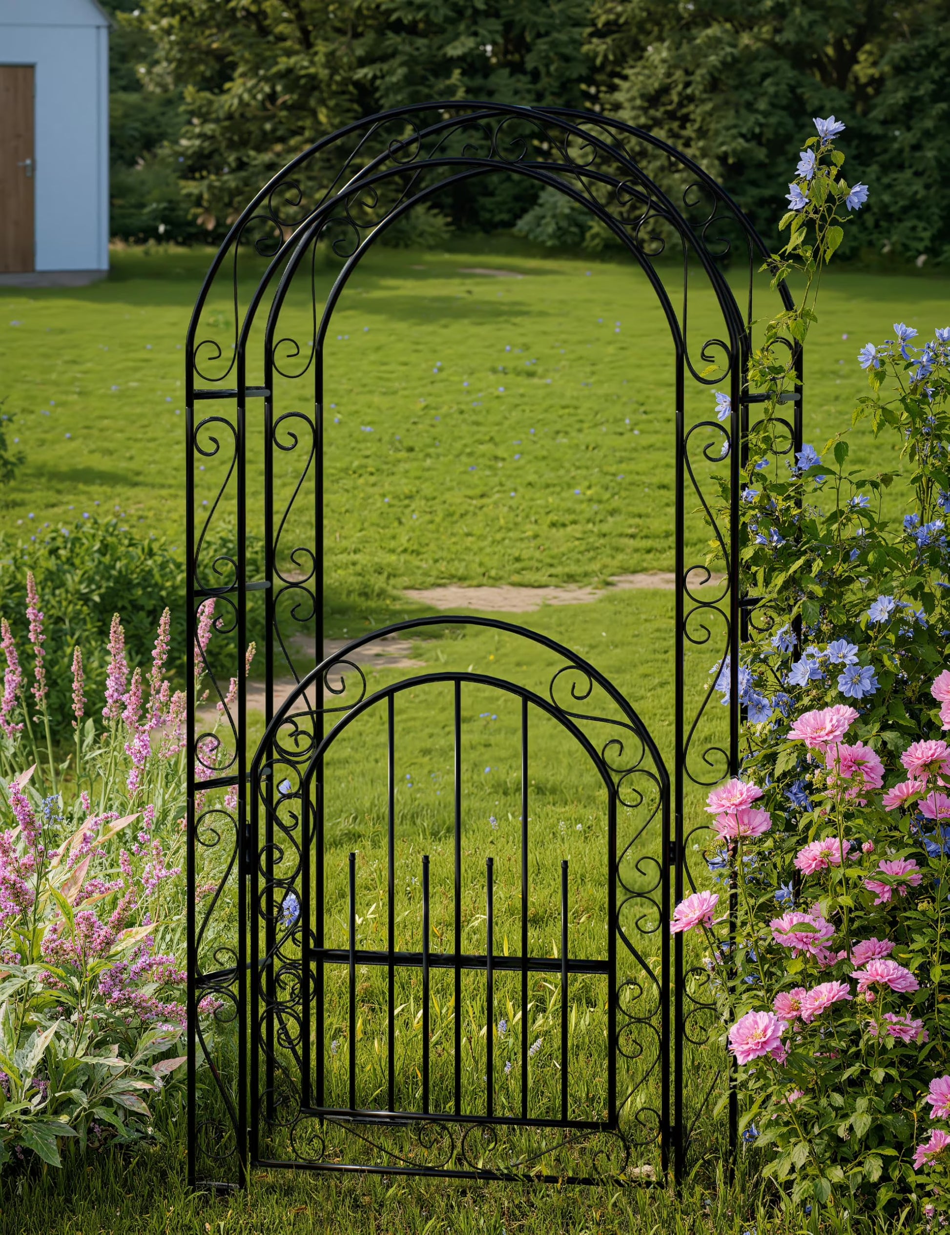 Luku 8FT Black Garden Arch, Heavy Duty Metal Garden Arbors with Trellis for Climbing Plants, Flowers & Vines, Rustproof Outdoor Arbor for Weddings, Parties,Decor, Easy to Assemble