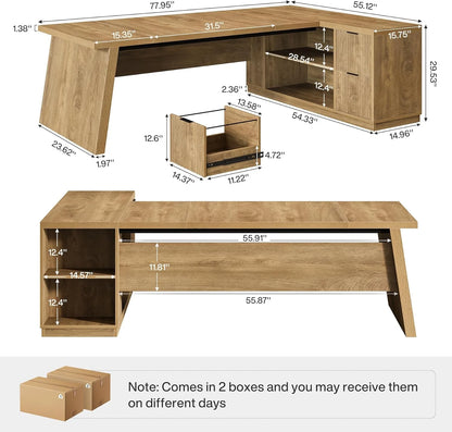 Tribesigns L Shaped Executive Desk with Storage, 78 Inch Large Computer Table, Corner Home Office Desk with Shelves