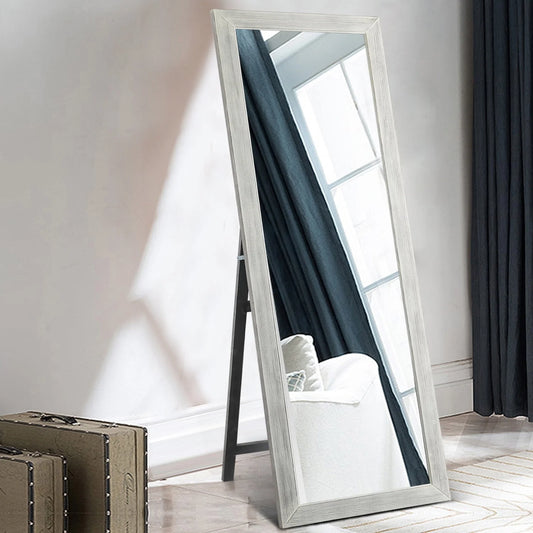 NeuType 65"x22" Solid Wood Full Length Mirror with Standing Holder Floor Mirror Rectangular Wall Mounted Mirror Hanging Leaning, White