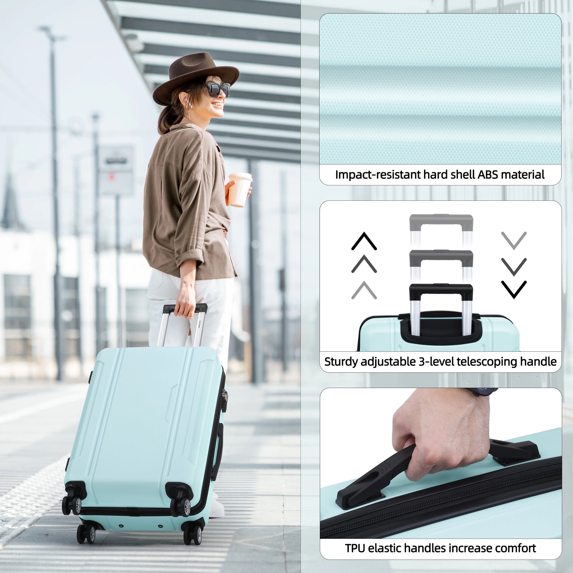 Sunbee 3 Piece Luggage Sets Hard Shell Suitcase Set with TSA Lock Durable Spinner Wheels