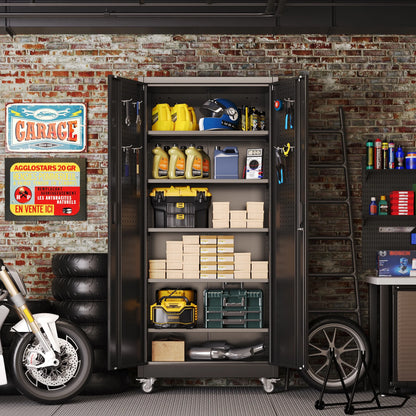 JAORD 71 In Metal Storage Cabinets with Locking Doors and Adjustable Shelves for Home Office, Garage and Utility Room (2 clasp hand, Black)