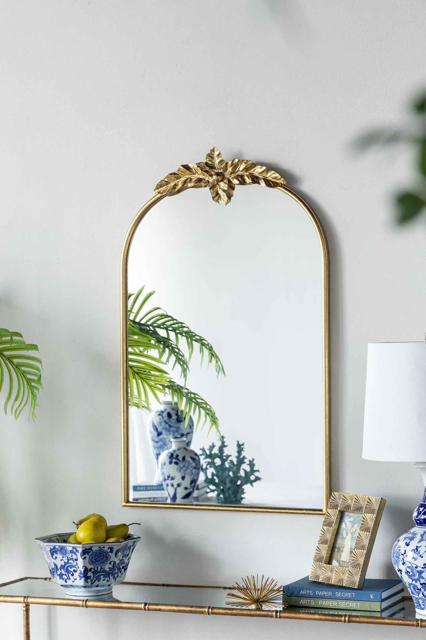 Full Length Mirror 24" x 36" Arched Wall Mirror with Gold Metal Frame, Wall Mirror for Living Room Bedroom Hallway,Full Body Mirror