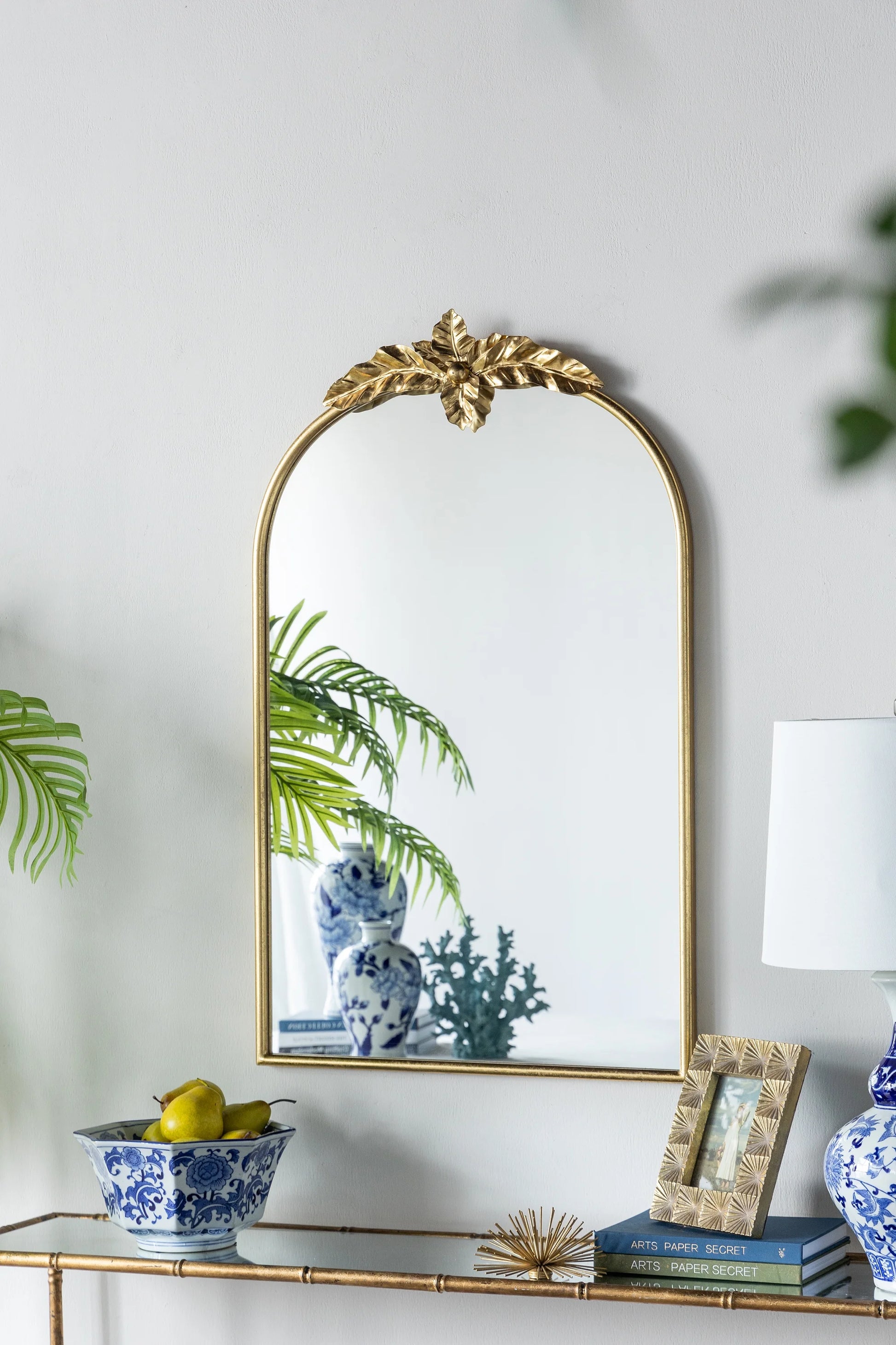 Full Length Mirror 24" x 36" Arched Wall Mirror with Gold Metal Frame, Wall Mirror for Living Room Bedroom Hallway,Full Body Mirror