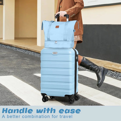 3 Pieces Luggage Sets(20"carry on+bags),PC+ABS Hardshell Lightweight Suitcase with TSA Lock,LightBlue