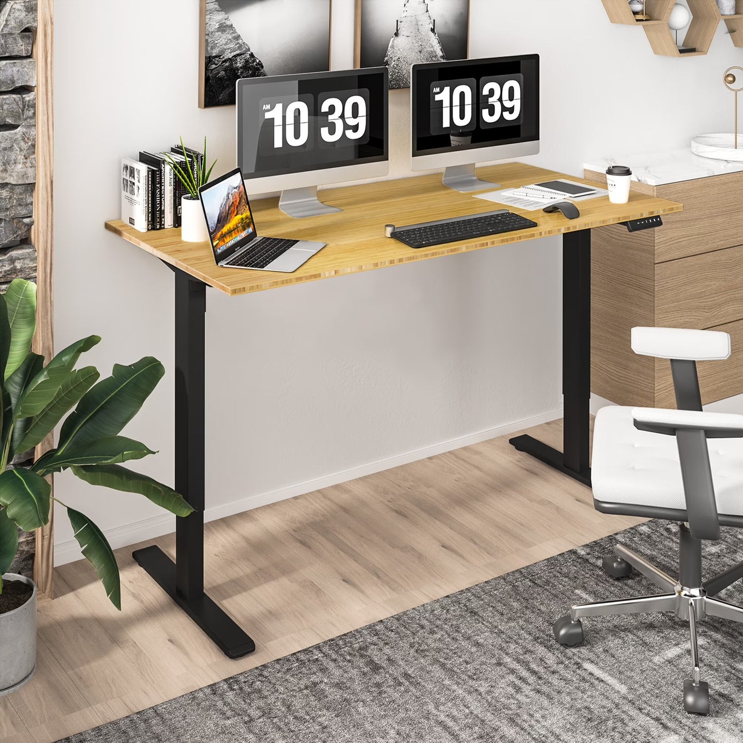 FlexiSpot 100% Bamboo Whole-Piece Desktop Ergonomic Electric Home Office Standing Desk Memory Controller 55''X28'' - Black