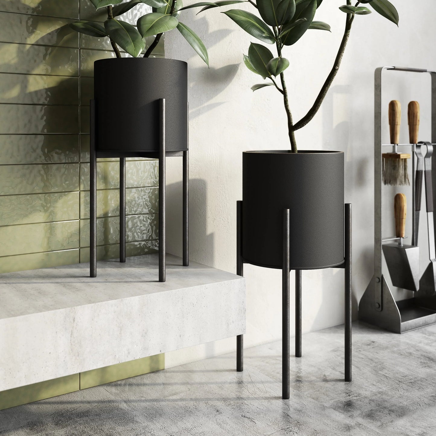Jaxon Modern Black Planters (Set of 2)