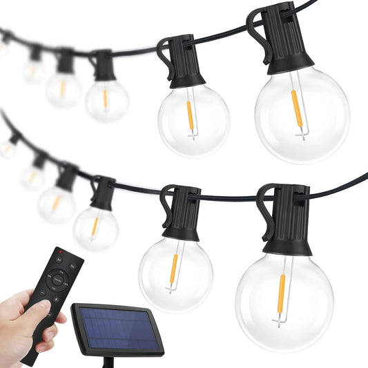 Solar Outdoor String Lights - 50FT Waterproof Patio Lights with 25 Dimmable Hanging Lights Globe G40 Bulbs, Shatterproof LED Christmas Lights for Outside Decor Party Wedding Porch Backyard