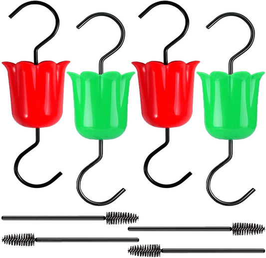 Large Ant Moat Guard for Hummingbird Feeders Accessory Hooks , 8 Pack Flower Hummingbird Oriole Nectar Feeders Parts for Outdoors , 4 Moat Hooks , 4 Clean Brushes