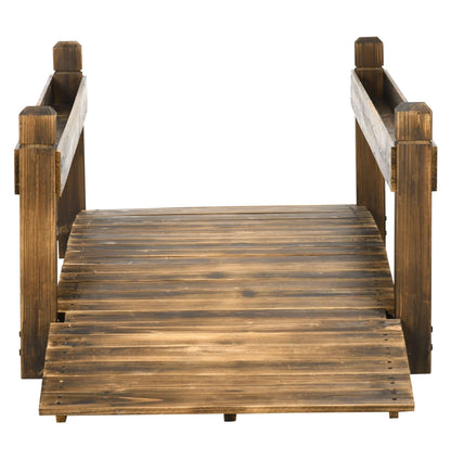 7.5' Wooden Garden Bridge with Planters, Stained Arc Footbridge for Backyard, Pond & Stream