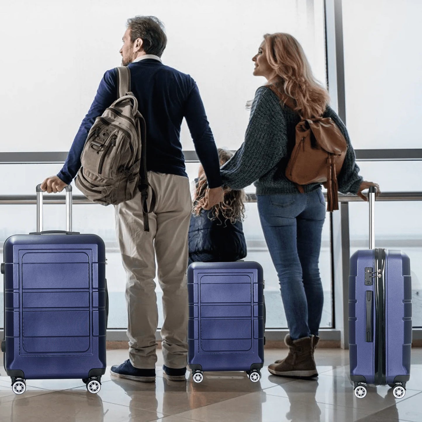 AEDILYS 3 Piece Suitcase Luggage Set - Blue