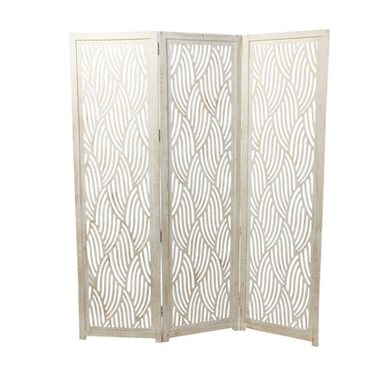 DecMode 60" x 72" Black Mango Wood Abstract Wavy Cutout 3 Panel Room Divider Screen, 1-Piece