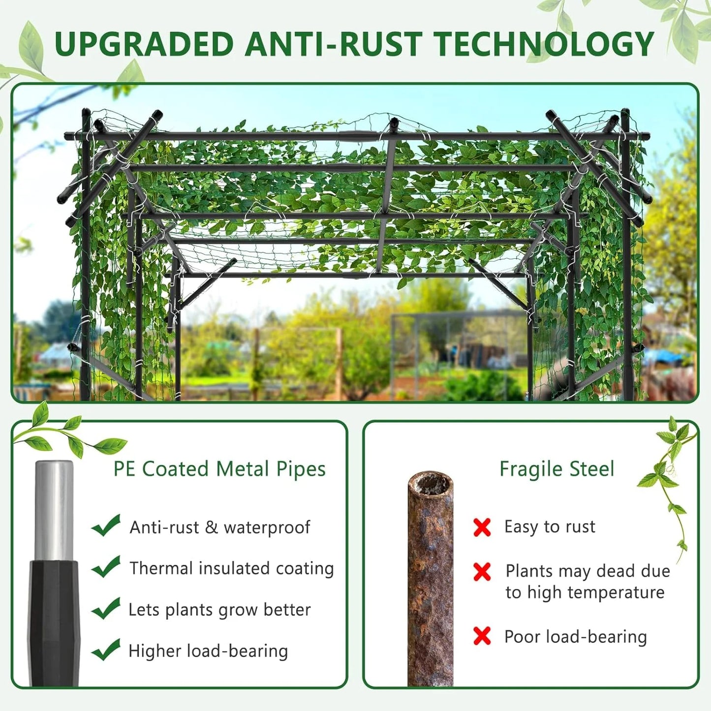 Slsy Tall Garden Arch Trellis for Climbing Plants, 79'' L x 79'' W x 79'' H Large Grape Vine Support Arch Arbor Trellis Plastic-Coated Metal Garden Arch Trellis for Climbing Plants
