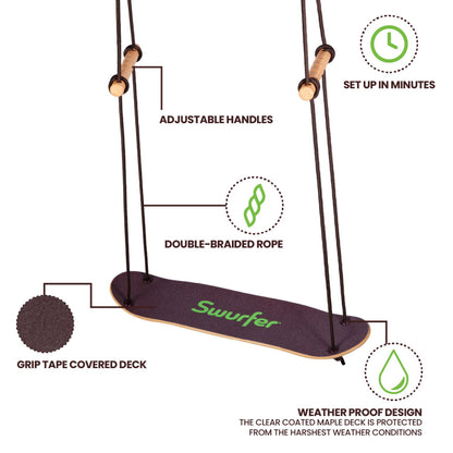 Swurfer Treeskate Undawadda Stand Up Skating Swing. Wooden Outdoor Swing for Kids and Adults
