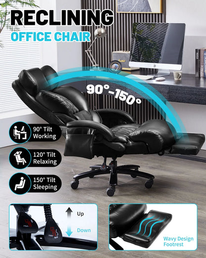800LBS Relax Office Chair with Foot Support & 8-Zone Soothing Warmth for Larger Users, Big and Tall Ergonomic Executive Tilt Desk Chairs for Home Office Managerial Use