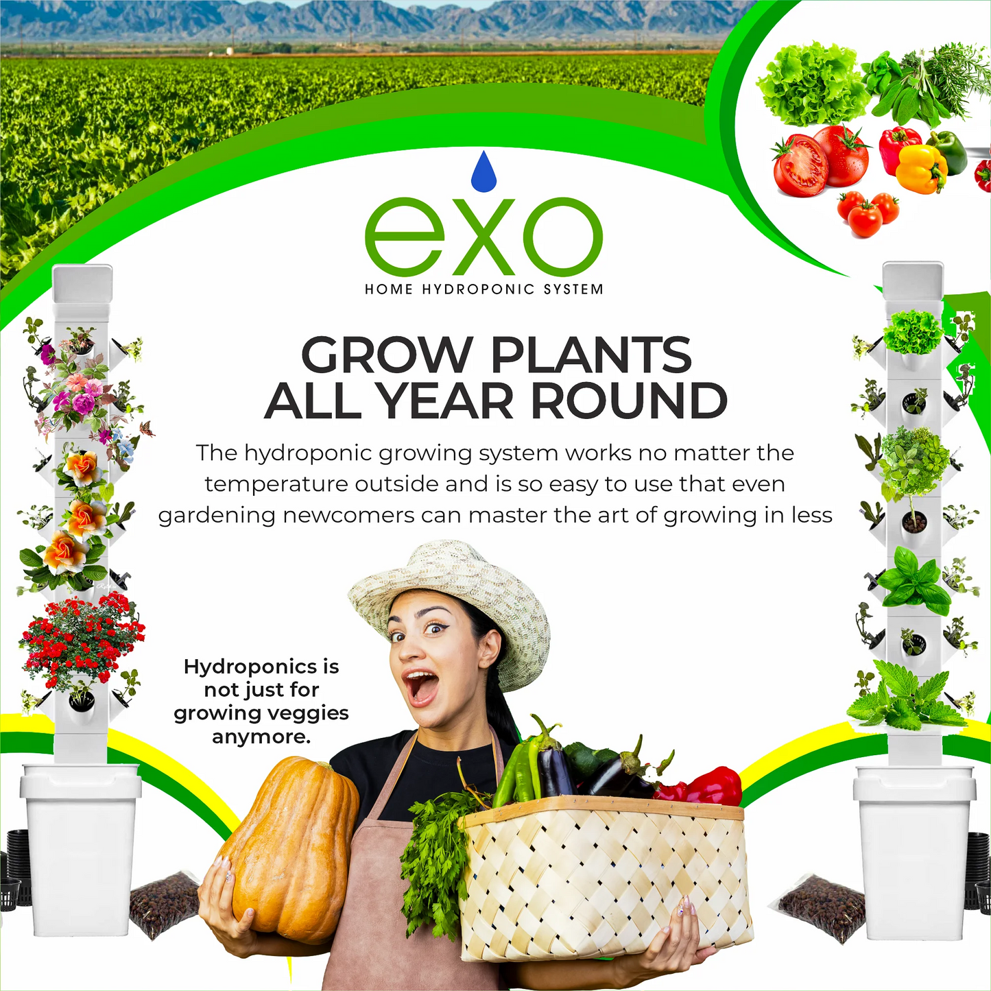 EXO Hydroponics Growing System Tier 1 Mini Tower - Advanced Indoor Gardening Kit for Healthy Plants - Automate Aeroponics Mini Indoor Outdoor Home Grow Herb