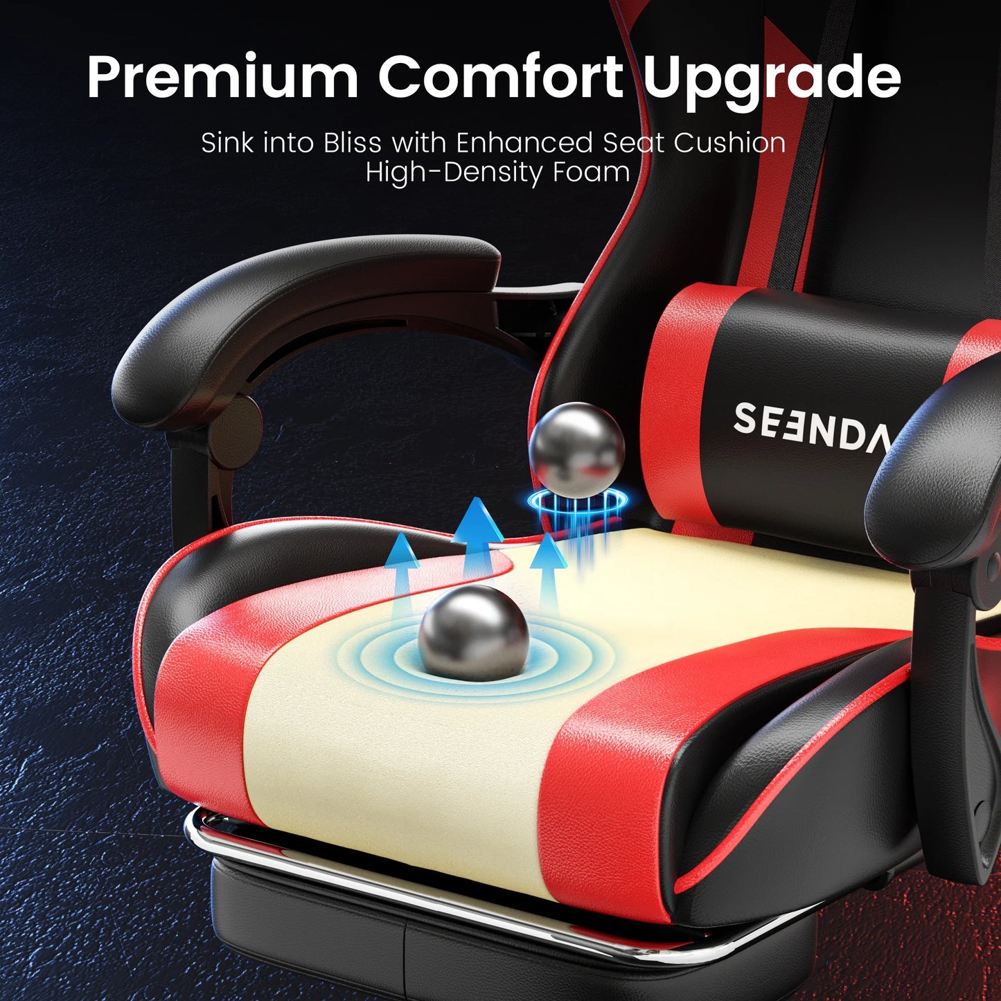 Gaming Chair, Seenda Computer Office Chair, Linkage Armrests and Footrest, High Back Ergonomic Home Office Desk Chair with Lumbar Support Task Chair, Red