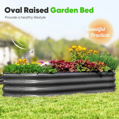 Quictent 6x3x1 ft Galvanized Raised Garden Bed Kit with Self Watering System and Mesh Cover, Large Oval Metal Outdoor Planter Garden Boxes for Vegetables Herbs Flowers